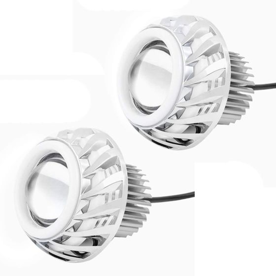 Allextreme 10W High Intensity Led Projector Lamp Stylish Dual Ring COB LED Headlight with Hi/Low Beam and Flasher Function for All Bikes (Blue & Red, 2 Pcs)
