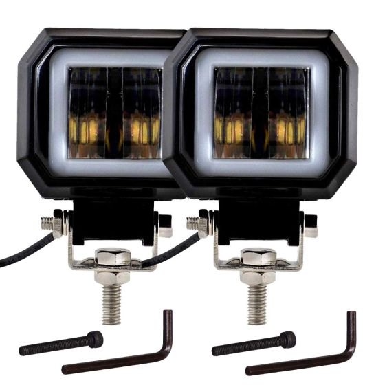 Allextreme EXHM2B 2.5 Inch Square White Fog Light with Halo Angel Eye Ring for Bike Motorcycle Car and Off Road SUV (20W, Blue, Pack of 2)