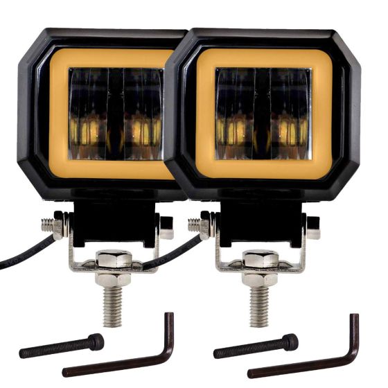 Allextreme EXHM2Y 2.5 Inch Square White Fog Light with Halo Angel Eye Ring for Bike Motorcycle Car and Off Road SUV (20W, Yellow, Pack of 2)