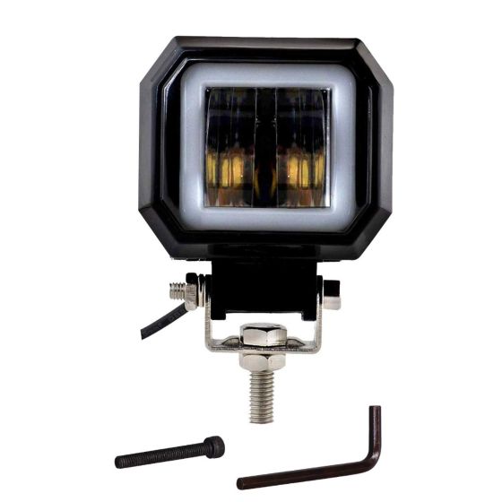 Allextreme EXHM1B 2.5 Inch Square White Fog Light with Halo Angel Eye Ring for Bike Motorcycle Car and Off Road SUV (20W, Blue, Pack of 1)