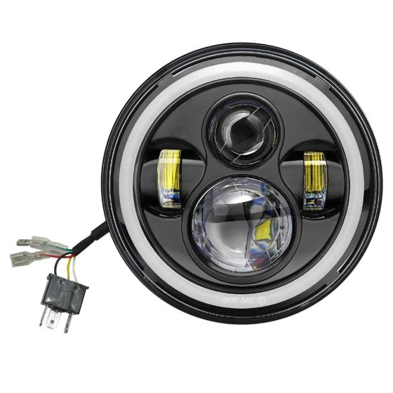 Allextreme EX7ITC1 7 Inch Full Ring Round White LED Headlight with Hi/Low Beam Tricolour Angel Eye Lamp Compatible with Bullet, Harley Davidson Jeep Wrangler (75W, Pack of 1)