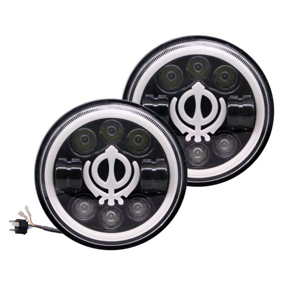 Allextreme EX7WH04 75W Round White LED Headlight with Hi/Low Beam White & Yellow Angel Eye Lamp 7-Inch Full Ring Light Compatible with Bullet Harley Davidson Jeep Wrangler- (Pack of 2)