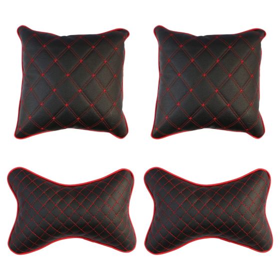 AllExtreme EXNP009 PU Leather Car Neck Rest Pillows Headrest Cushions Set for all Cars Travel Seat (4 PCS)