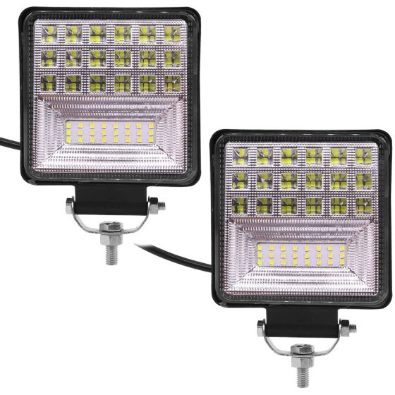 AllExtreme EX126W2 42 LED Fog Light Waterproof Square Led Flood Lamp Offroad Driving Work Light for Bikes Cars and Motorcycle (126W, White Light, 2 Pcs)