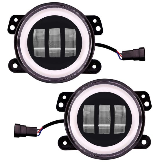 Allextreme EXT4LF2 4 Inch Full Ring Round White LED Fog Light Bumper with Hi/Low Beam Angel Eye Lamp Compatible with Wrangler (30W, 2 Pcs)