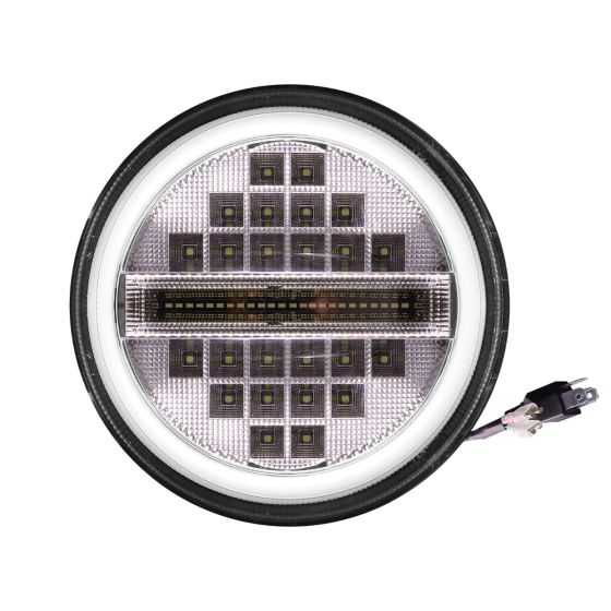 Allextreme EXHN7L1 7 Inch Round White LED Headlight with Hi/Low Beam Amber & White Angel Eye Lamp Compatible with Bullet, Harley Davidson Jeep Wrangler (75W, 1 Pc)