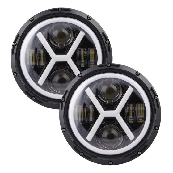 Allextreme EX7I4L2 7 Inch Led Round Headlight with Full Ring Tricolor DRL Angel Eyes & Hi/Low Beam Compatible with, Jeep & Harley Davidson (75W, 2 Pcs)