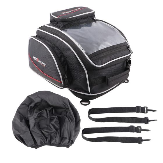 Allextreme EXFTB19 Magnetic Fuel Tank Bag with Rain Cover Multi-Pocket Storage Compartments Universal Fit Accessory for All Motorcycles Bike (Black)