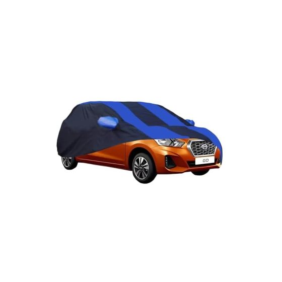 Allextreme DG5002 Car Body Cover Compatible with Datsun Go Custom Fit Dustproof UV Heat Resistant Indoor Outdoor Body Protection (Navy Blue & Blue with Mirror)