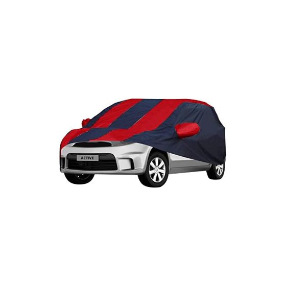 Allextreme NM5004 Car Body Cover Compatible with Nissan Micra Active Custom Fit Dustproof UV Heat Resistant Indoor Outdoor Body Protection (Navy Blue & Red with Mirror)