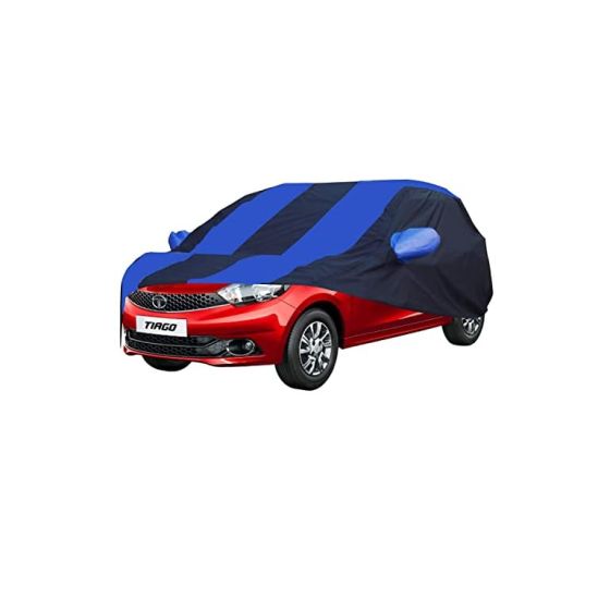 Allextreme TTU5002 Car Body Cover Compatible with Tata Tiago Custom Fit Dustproof UV Heat Resistant Indoor Outdoor Body Protection (Navy Blue & Blue with Mirror)