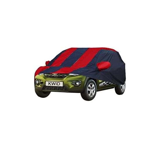 Allextreme RKU5004 Car Body Cover Compatible with Renault KWID Custom Fit Dustproof UV Heat Resistant Indoor Outdoor Body Protection (Navy Blue & Red with Mirror)