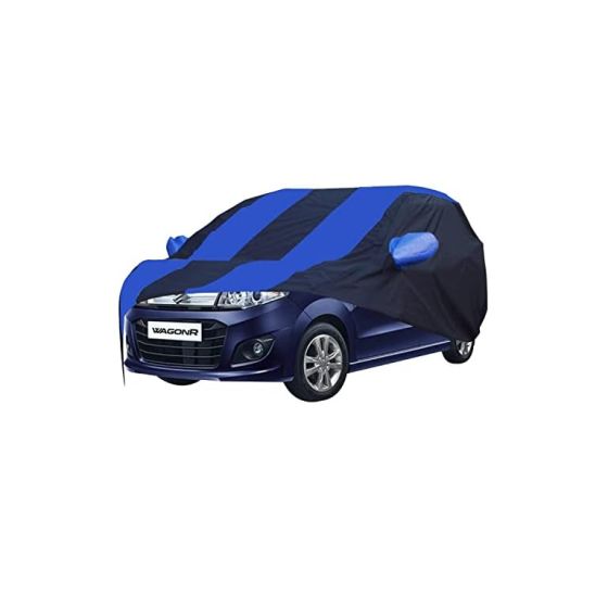 Allextreme MW5002 Car Body Cover Compatible with Maruti Suzuki New Wagon R Custom Fit Dustproof UV Heat Resistant Indoor Outdoor Body Protection (Navy Blue & Blue with Mirror)