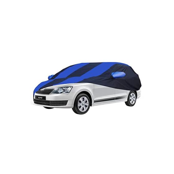 Allextreme SRE5002 Car Body Cover Compatible with Skoda Rapid Custom Fit Dustproof UV Heat Resistant Indoor Outdoor Body Protection (Navy Blue & Blue with Mirror)
