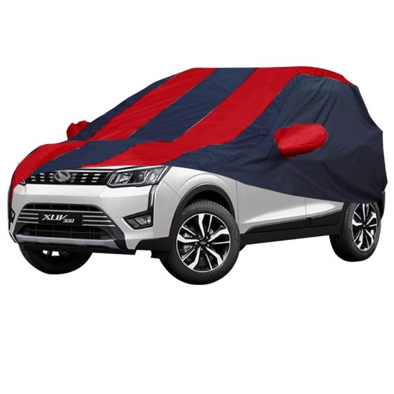 Allextreme MXG5004 Car Body Cover Compatible with Mahindra XUV 300 Custom Fit Dustproof UV Heat Resistant Indoor Outdoor Body Protection (Navy Blue & Red with Mirror)