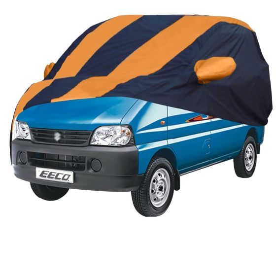 Allextreme MEG5003 Car Body Cover Compatible with Maruti Suzuki Eeco Custom Fit Dustproof UV Heat Resistant Indoor Outdoor Body Protection (Navy Blue & Orange with Mirror)
