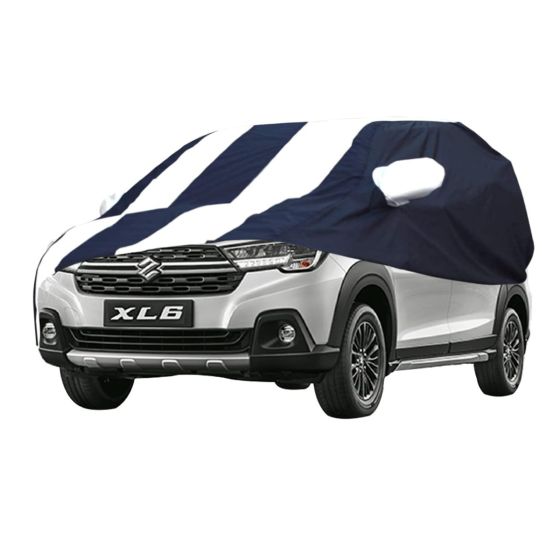 Allextreme MXP5005 Car Body Cover Compatible with Maruti Suzuki XL6 Custom Fit Dustproof UV Heat Resistant Indoor Outdoor Body Protection (Navy Blue & White with Mirror)