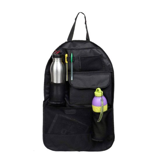 Allextreme EXNOB1 Nylon Universal Car Auto Seat Back Multi Pocket Organizer Bag for Mobile, Bottle, Map, Magazines and Umbrella Storage (Black)