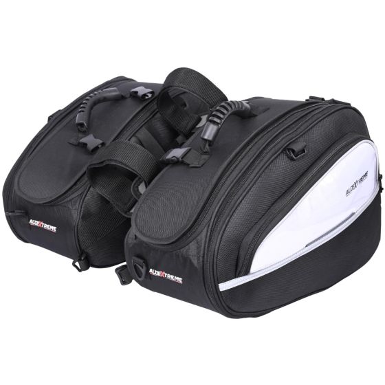 Allextreme EXBSB02 Portable Motorcycle Saddle Bag with Reflective Strips & Large Storage Capacity Having Multiple Pockets for Long journeys (Black & Silver)