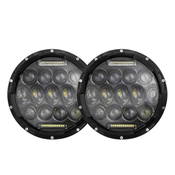 Allextreme 7inch Round Ring 13 LED Headlight with Turn Signal Lights for Jeep Wrangler (12-30V, 75W, Pack of 2)