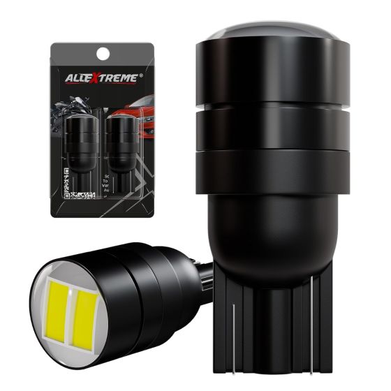 Allextreme Universal T10 LED Parking Light 6000K White Super Bright Interior Pilot License Plate Dome Indicator Lamp Bulb for Car Bike and Motorcycle (1W, Black, 2 PCS)