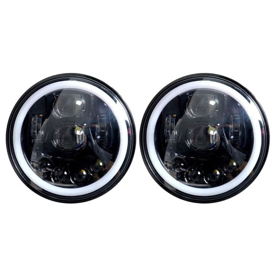 Allextreme EX7IL99 75W 8 LED Round Headlight Full Ring 3 Color DRL Angel Eyes & Hi/Low Beam Compatible with Royal Enfield, Jeep & Harley Davidson (7 Inch, Pack of 2)
