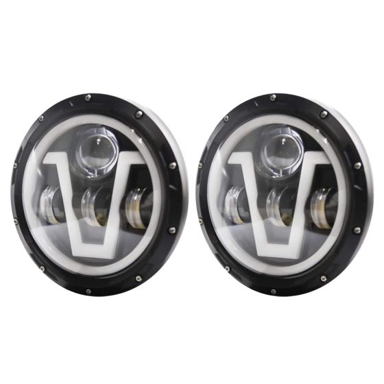 Allextreme EX989H0 7 Inch Full Ring Round LED Headlight with Hi/Low Beam Ultra Bright Angel Eye Lamp Compatible with Bullet, Harley Davidson Jeep Wrangler (Pack of 2)