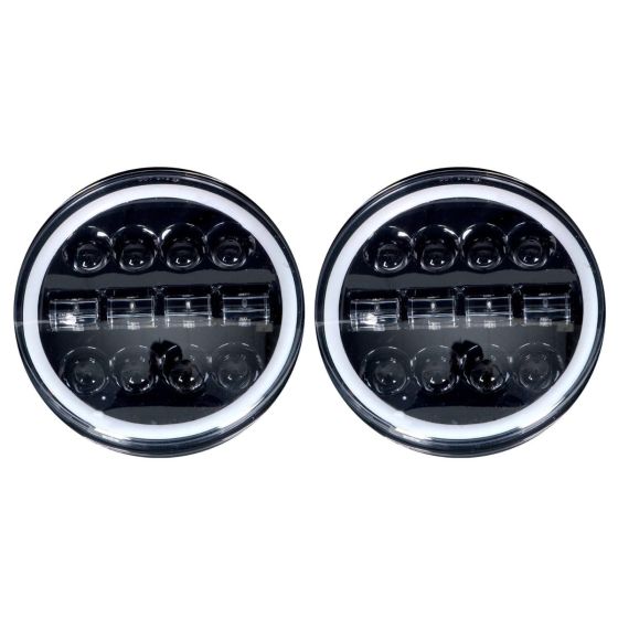 Allextreme 12 LED Round Headlight with Full Ring 3 Color DRL Angel Eyes & Hi/Low Beam Compatible with Royal Enfield, Jeep & Harley Davidson (Pack of 2)