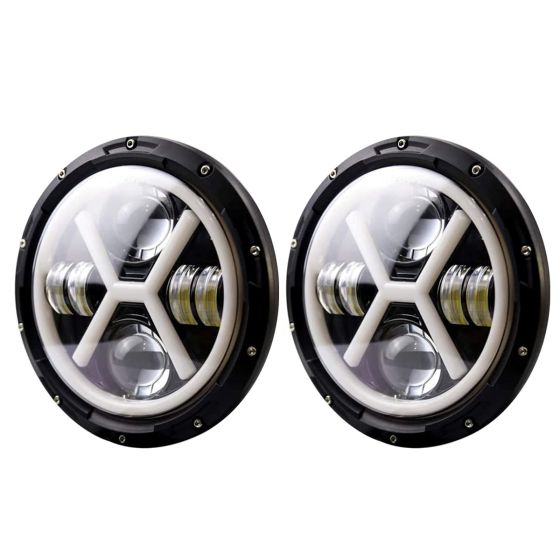 Allextreme 7 Inch Round Headlight with Full Ring 3 Color DRL Angel Eyes & Hi/Low Beam Compatible with Royal Enfield, Jeep & Harley Davidson (Pack of 2)