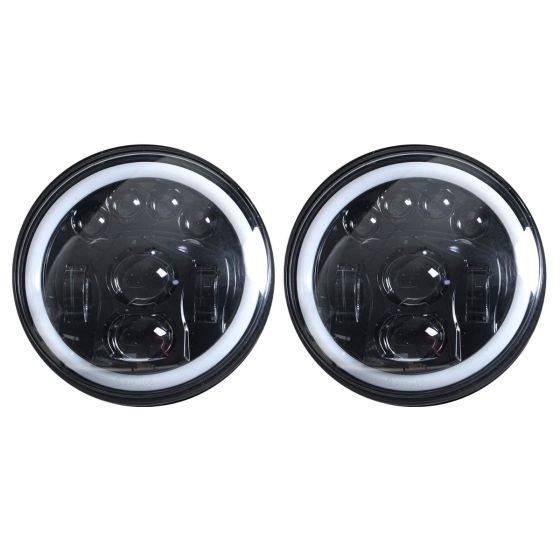 Allextreme 8 LED 7 Inch Round Headlight Full Ring White DRL Ultra Bright Turn Indicator Hi/Low Beam Compatible with Royal Enfield, Jeep & Harley Davidson (75W) (Pack of 2)