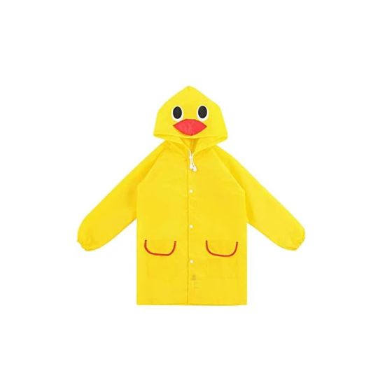 Allextreme Kids Raincoat Waterproof Rainwear Cute Animal Print Hood with Pockets and Carry Pouch for Boys & Girls (105-125cm, Yellow)