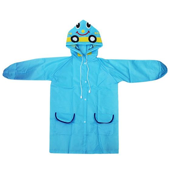 Allextreme Kids Raincoat Waterproof Rainwear Cute Animal Print Hood with Pockets and Carry Pouch for Boys & Girls (105-125cm, Blue)
