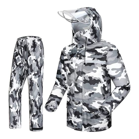 AllExtreme Reusable Two-Piece Raincoat With Transparent Face Shield Detachable Hood Two Pockets Carry Pouch Water Resistant Buttoned Rain Jacket (EXMK002-01XL)