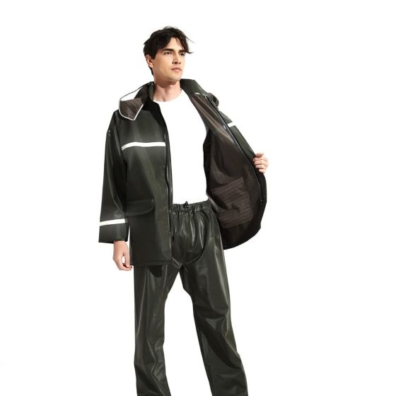 AllExtreme Reusable Two-Piece Raincoat With Transparent Face Shield Detachable Hood Two Pockets Carry Pouch Water Resistant Buttoned Rain Jacket2