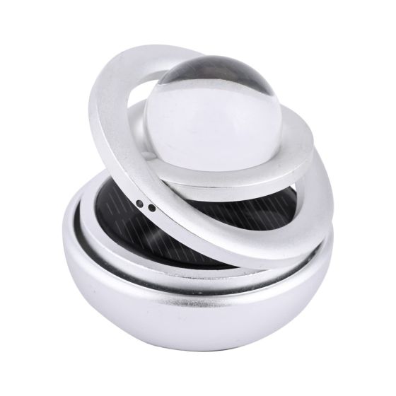 AllExtreme EXTPF0S Car Air Freshener Double Ring with Crystal Ball Solar Energy 360° Revolving Refillable Aromatherapy Diffuser Scented Perfume Fragrance (Silver)