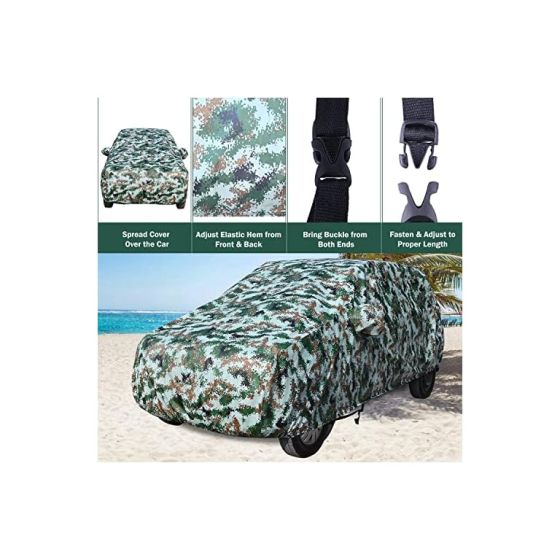 AllExtreme HAS5007 100% Tested Waterproof Car Body Cover Compatible with Maruti Suzuki S-Cross Triple Stitched UV Heat Resistant Indoor Outdoor Body Protection (Army Print with Mirror)