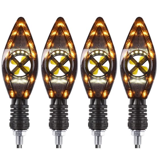 Allextreme R-258 Indicator LED Light Turn Signals Front and Rear Bright Warning Lamp 3-Patterns Water Resistant for all scooter, scooty, & Motorbikes (4 Pcs, Yellow & Blue)