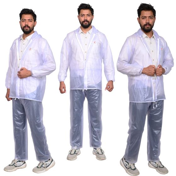 AllExtreme Crystal Men Raincoat with Adjustable Hood Water Resistant Reusable Rainwear Drawstring Hem Set of Top & Bottom with Carrying Pouch (XXL)