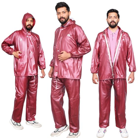 AllExtreme Wood Raincoat Set with Drawstring Hem Adjustable Hood & Pants Rain Gear Wet Weather Protection Rainsuit with Carrying Pouch