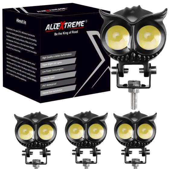 Allextreme EXNPE02 Owl Shape LED Fog Light for Wide Visibility High Brightness Universal Fit for All Bike Models Motorcycle (Pack of 4)