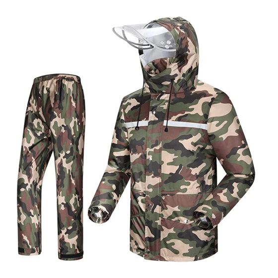 AllExtreme Two-Piece Rain Suit with Transparent Face Shield Detachable Hood Two Pockets Men Water Resistant Rain Jacket with Carry Pouch (M)