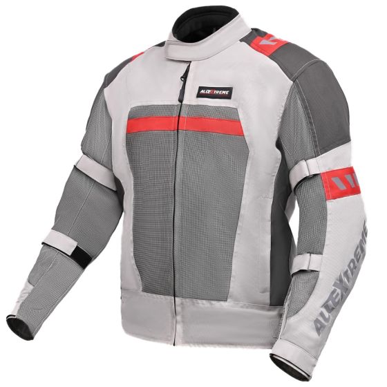 Allextreme BAZOOKA Bike Riding Jacket Mesh Fabric Racer Motorcycle with Back Elbows Shoulders Protection and All Season Night Visibility Sticker for Men (M, Grey/Red)