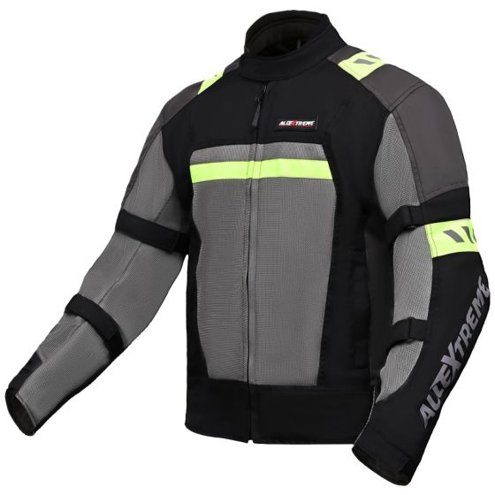 Allextreme BAZOOKA Bike Riding Jacket Back Elbows Shoulders Protection Mesh Fabric Rider Protector with All Season Night Visibility Sticker (L, Black/Neon Green)