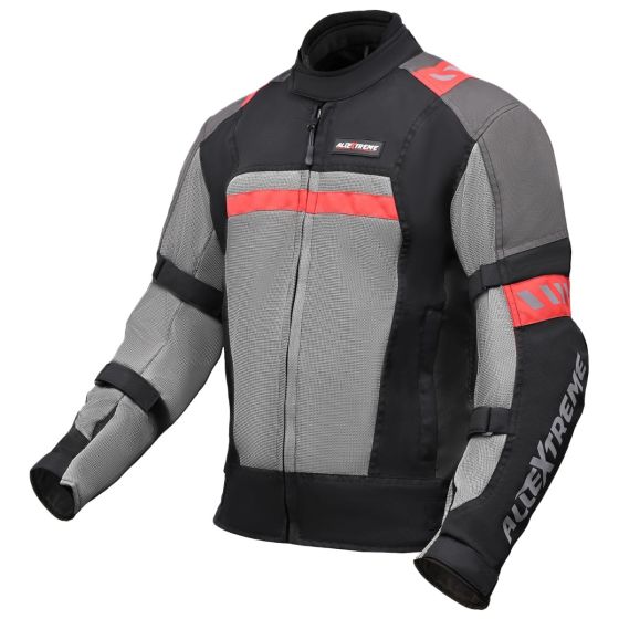 Allextreme BAZOOKA Bike Riding Jacket Back Elbows Shoulders HDEVA Protection Mesh Fabric Motorcycle Rider Gear Protector with All Season Night Visibility Sticker (Black/Red, L)