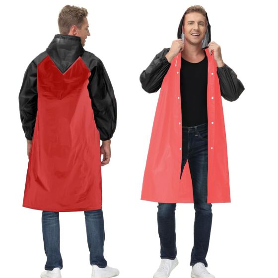 Allextreme EVA Poncho Raincoat Transparent Hooded Water Resistant Rain Jacket with Sleeves for Women Men Camping Rainy Season Travel