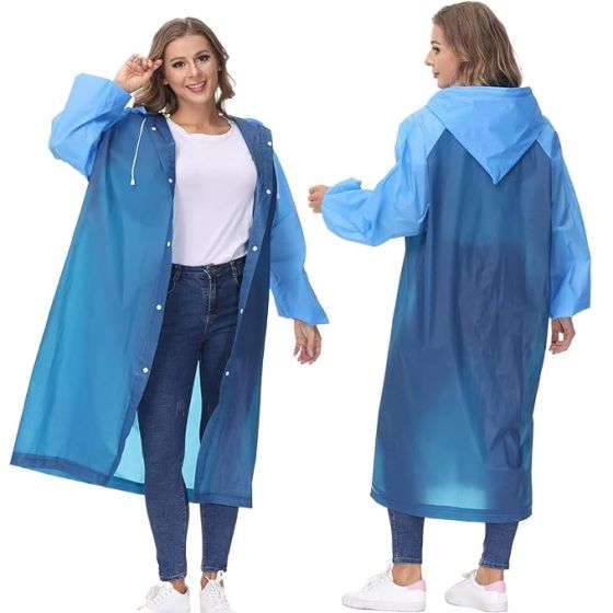 Allextreme EVA Poncho Raincoat Transparent Hooded Water Resistant Rain Jacket with Sleeves for Women Men Camping Rainy Season Travel
