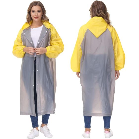 Allextreme EVA Poncho Raincoat Transparent Hooded Water Resistant Rain Jacket with Sleeves for Women Men Camping Rainy Season Travel (MK013-04)