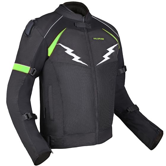 Allextreme WILDFIRE Bike Riding Jacket CE Level 2 Certified Armour Back Elbows Shoulders Protection Mesh Fabric Motorcycle Rider (L, Black/Neon Green)