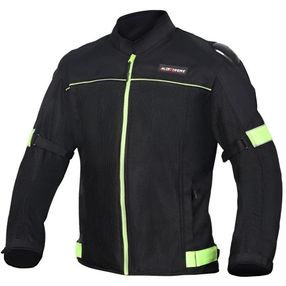 Allextreme TRIPPER Bike Rider Jacket Windproof Biker Mesh Fabric Biking Gear with Back Protection Armour for Men - (Neon Green & Black, XL)