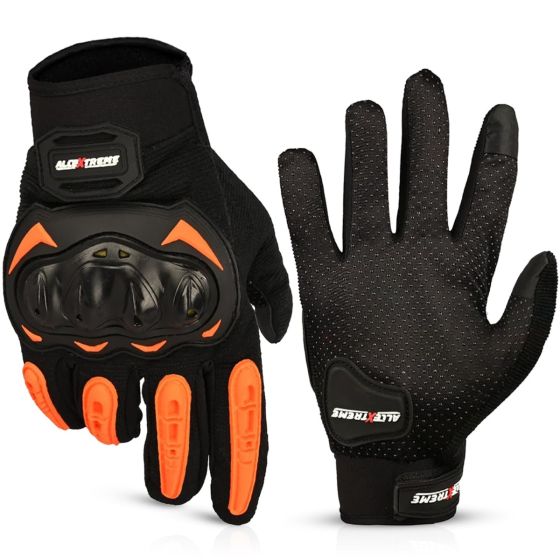 Allextreme Probiker Full Finger Motorcycle Riding Gloves with Hard Knuckle Protective Shells for Motorbike Racing Biking Climbings (L, Orange)